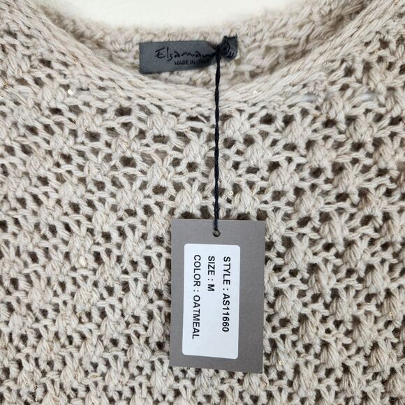 NWT Elsamanda Chunky Knit Alpaca Wool Sweater Boho Semi See Through Tan M - Picture 2 of 9